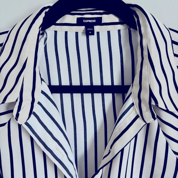 Express Black & Cream Striped Long Sleeve Shirt Dress with Tie Waist, Size M - Picture 2 of 7